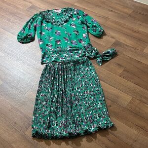 Assorti for Susan Freis vintage two piece skirt set small pleats floral 80s USA